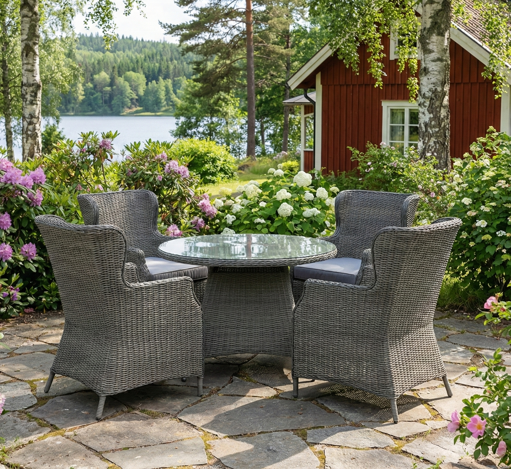 Rund matgrupp utomhus | 4 stolar | Dynor ing�r | Jacksonville gr�