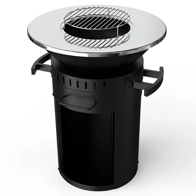 Eldstad med grillplatta i rostfritt stål | 58 cm fire pit | Svart Eldstad med grillplatta i rostfritt stål | 58 cm fire pit | Svart