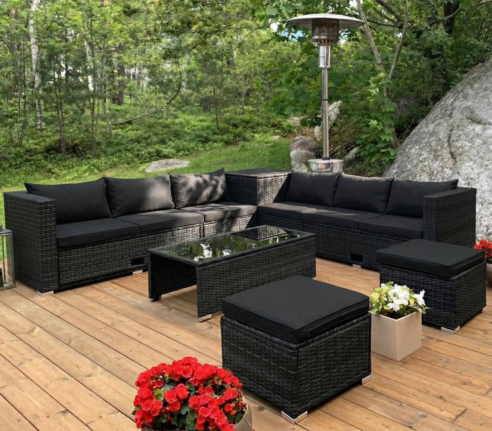 Exklusiv loungegrupp | Inbyggd f�rvaring | Svart konstrotting | Djursvik 2024