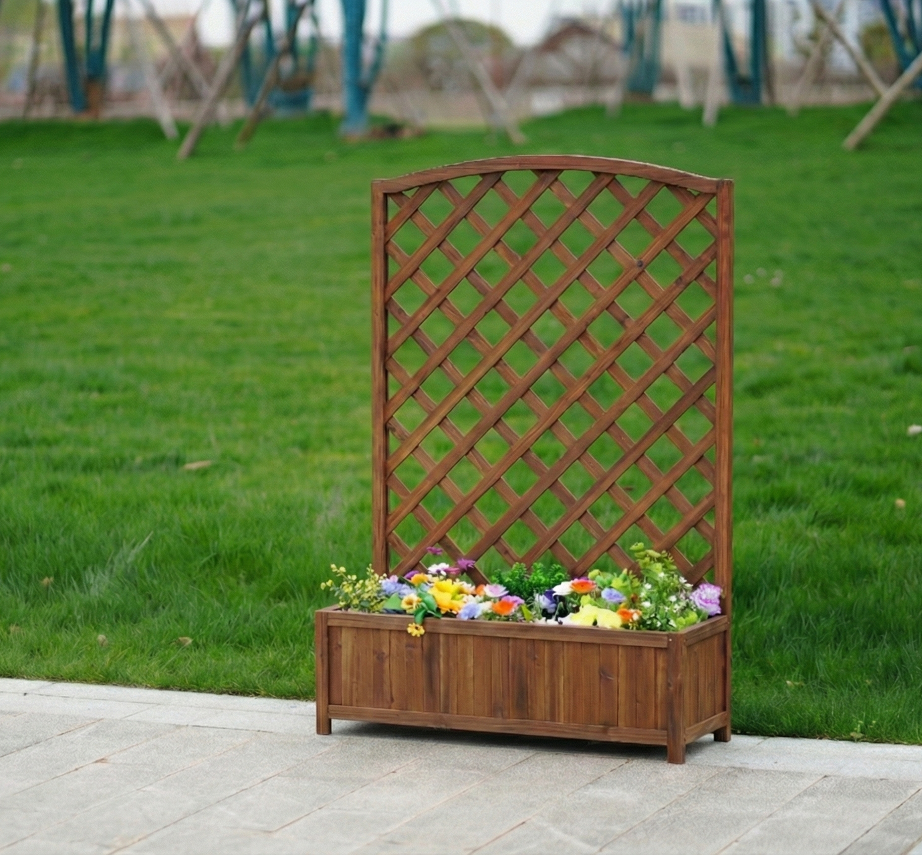 Bloml�da med spalje i tr� | 80�30�120 cm | F�r kl�tterv�xter | Brun