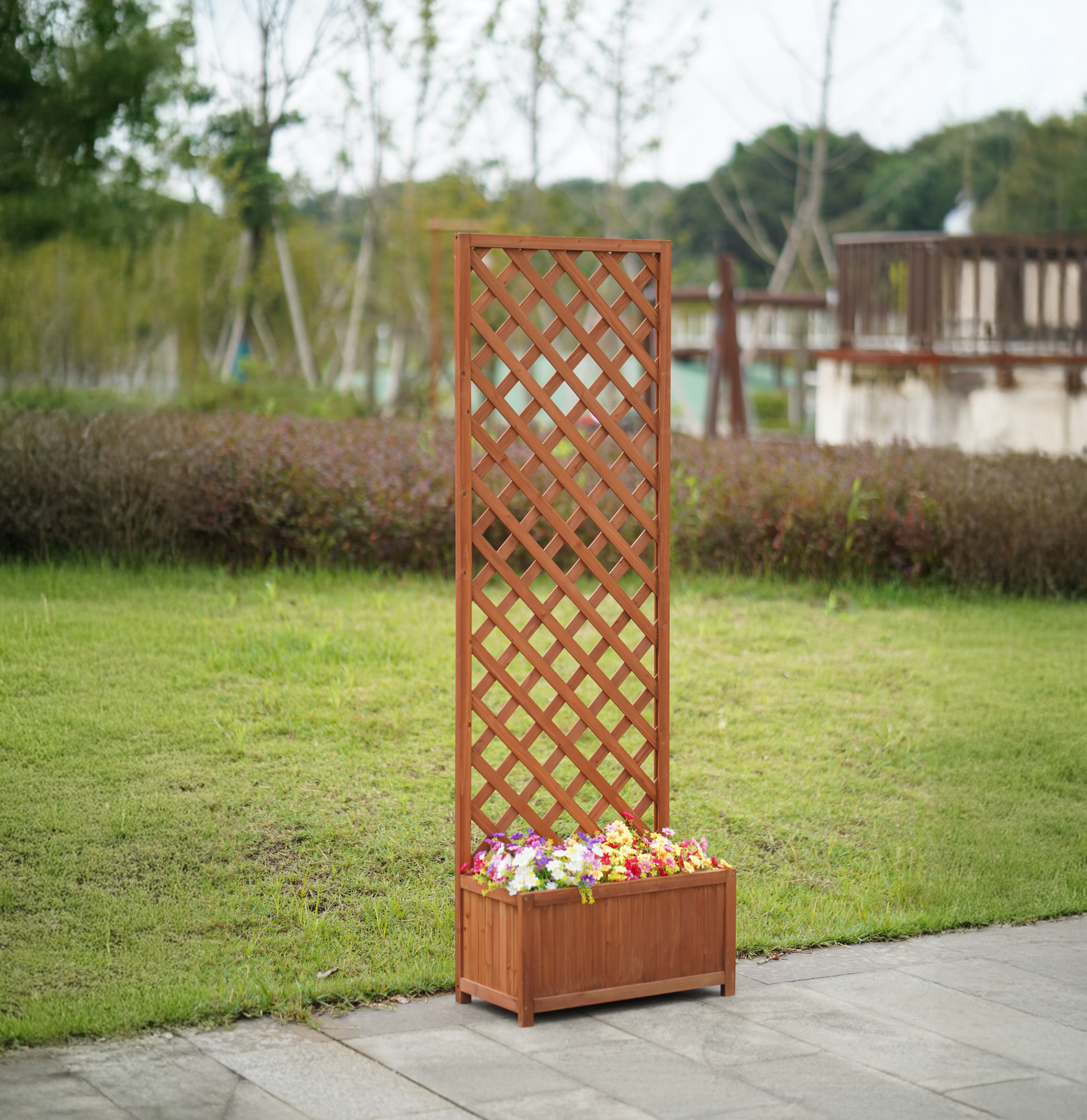 Bloml�da med spalje i tr� | 60�30�180 cm | F�r kl�tterv�xter | Brun