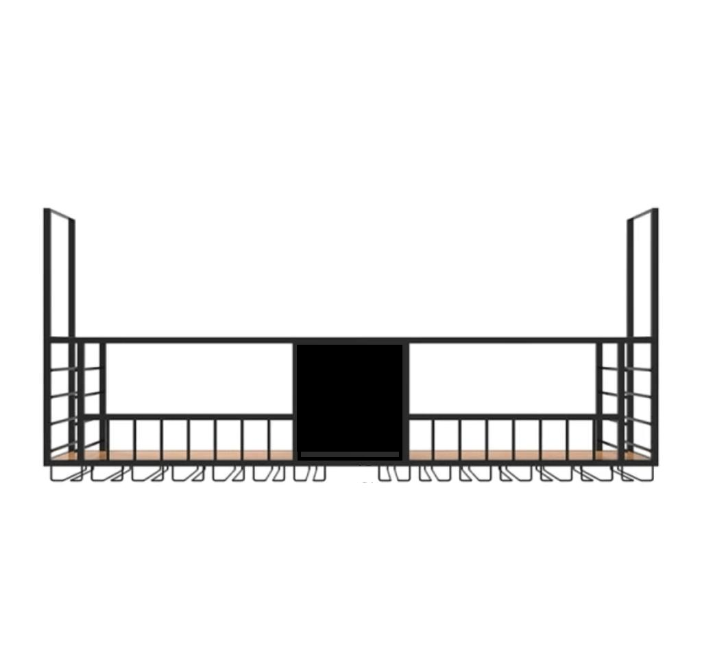 Takh�ngd vinhylla i svart metall | Plats f�r vin & vinglas | 120 cm | Svart