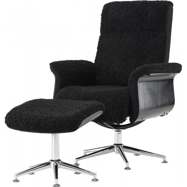 Hag�n f�t�lj med fotpall | Antracit teddy, recliner & snurrstativ | Lyxig komfort och modern design