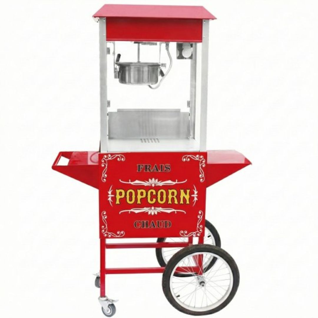 Popcornvagn | 1,44 kW | Klassisk popcornmaskin | Röd Popcornvagn | 1,44 kW | Klassisk popcornmaskin | Röd