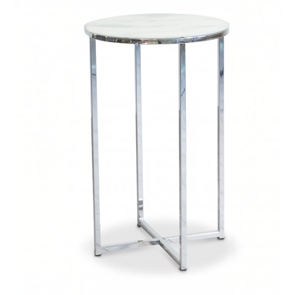 Palasso sidobord | Art Deco-inspirerat med frostad glasskiva & kromat underrede