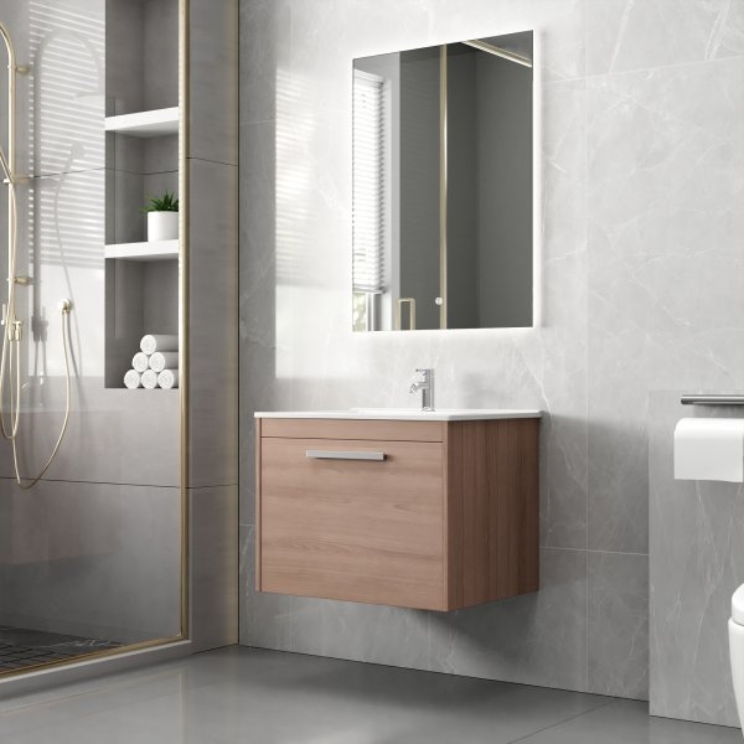 Badrumspaket 60 cm  Kommod i MDF  Keramiskt tv&auml;ttst&auml;ll & LED-spegel  Dimbar belysning  Elysia