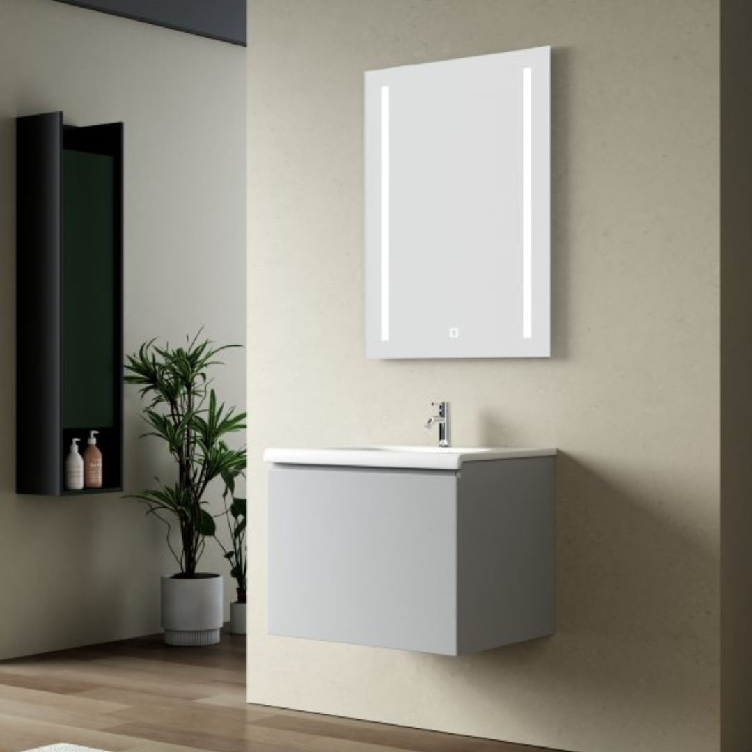 Badrumspaket 60 cm  Kommod & keramiskt tv&auml;ttst&auml;ll med LED-spegel  Dimbar belysning