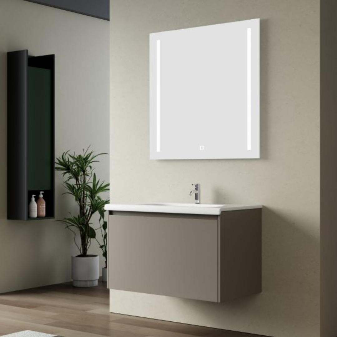 Badrumspaket 60 cm  Kommod & keramiskt tv&auml;ttst&auml;ll med LED-spegel  Mjukst&auml;ngning  Modern design