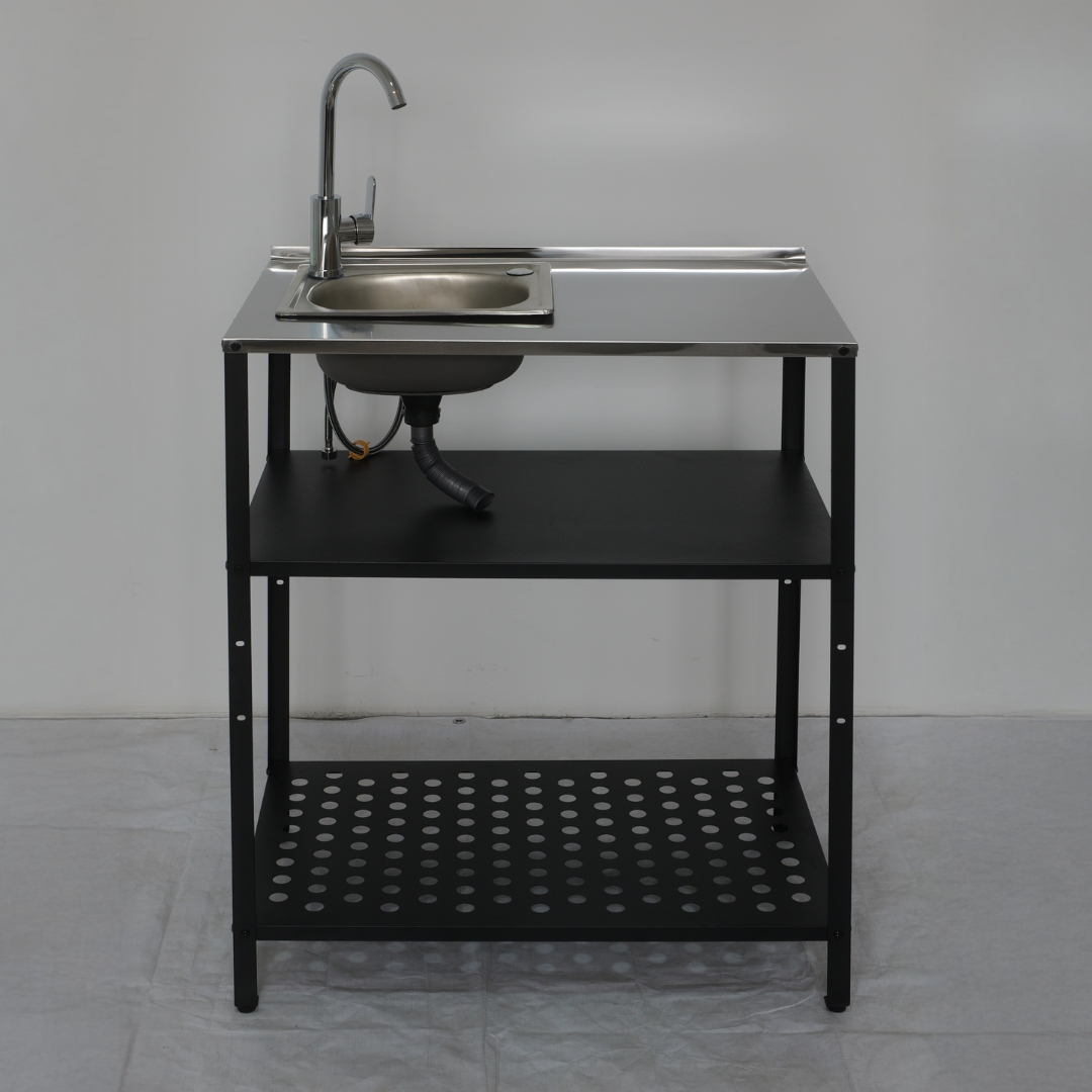 Tv�ttst�ll i galvaniserat st�l med handfat & kran | Utomhus | 80�50�90 cm