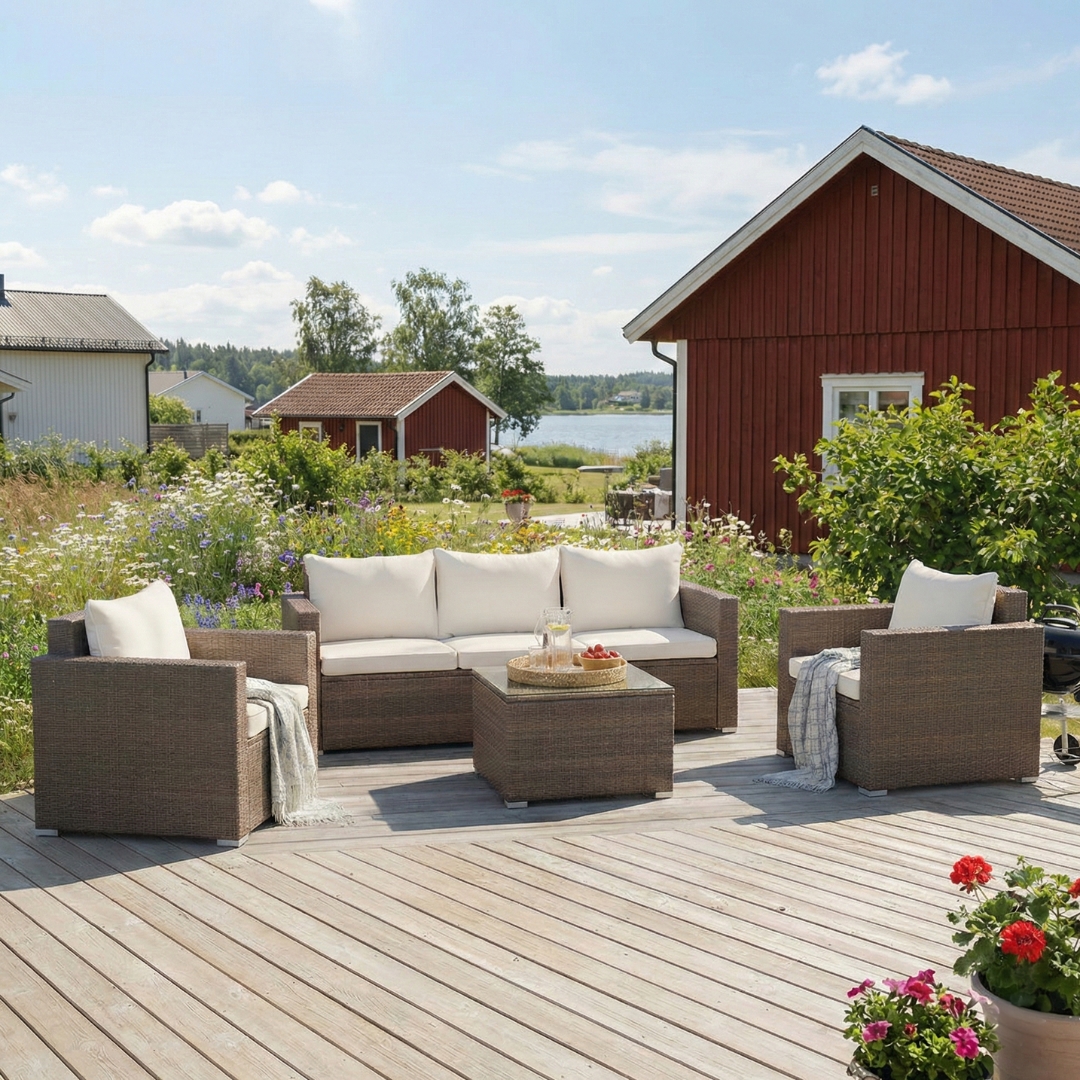 Loungegrupp utemöbler | Brun konstrotting | Huvudskär Loungegrupp utemöbler | Brun konstrotting | Huvudskär