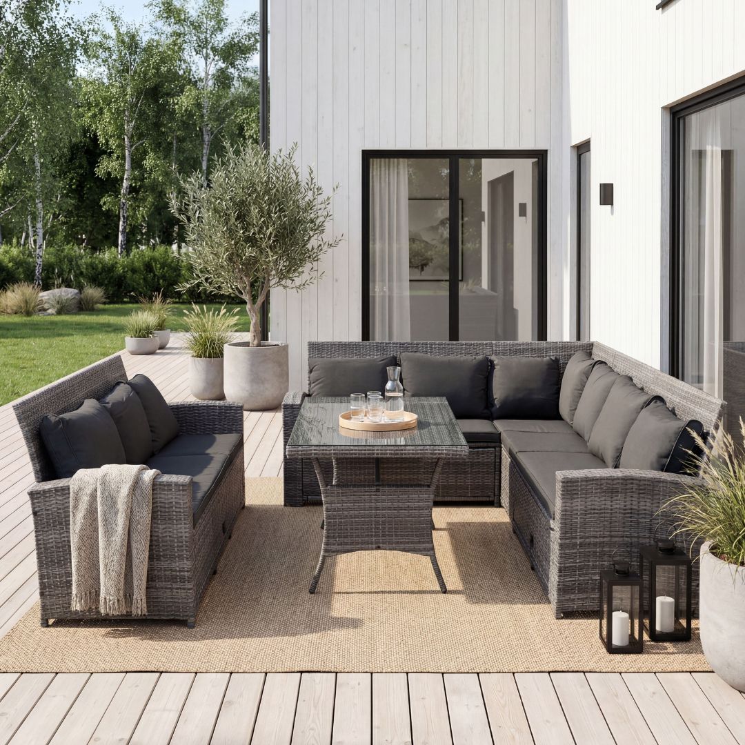 Soffgrupp utemöbler | Inbyggd förvaring | Grå konstrotting | Sannäs Soffgrupp utemöbler | Inbyggd förvaring | Grå konstrotting | Sannäs