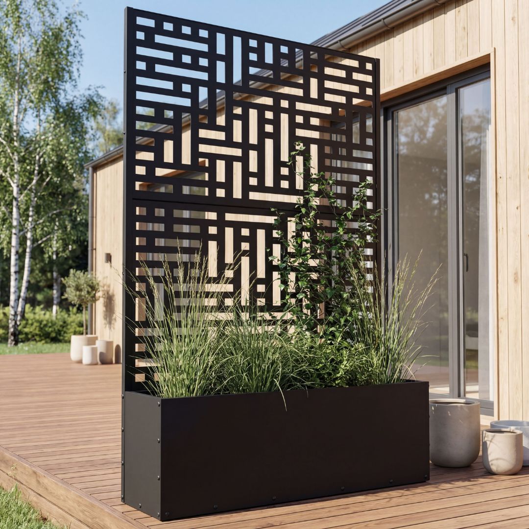 Blomlåda med spalje | 90x180cm | Stål | Svart Blomlåda med spalje | 90x180cm | Stål | Svart