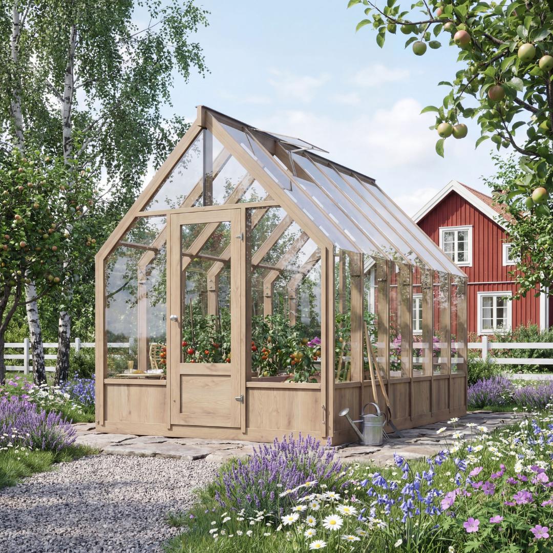 Växthus 8,2 m² | Träväxthus med härdat glas | Extra hög takhöjd | Priskus Växthus 8,2 m² | Träväxthus med härdat glas | Extra hög takhöjd | Priskus