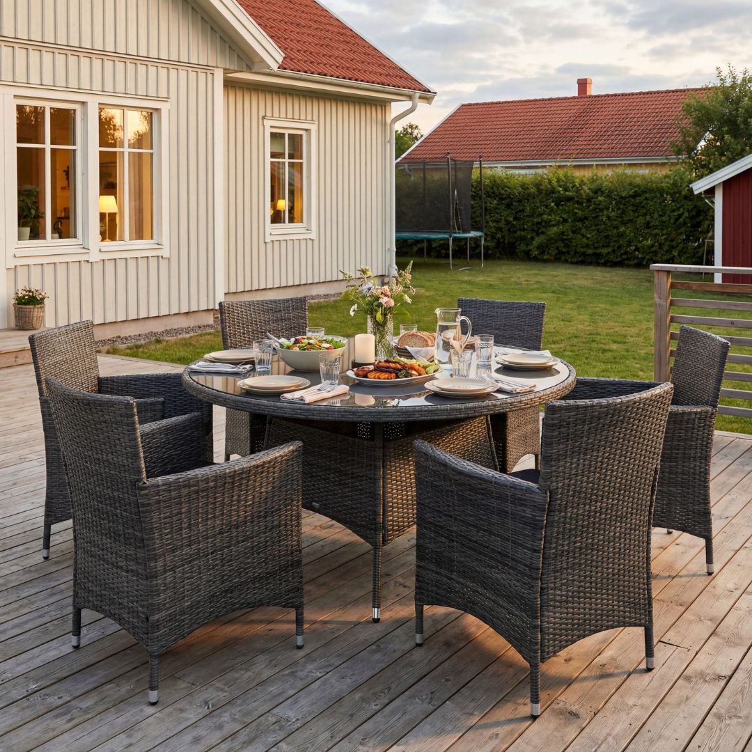 Rund matgrupp utemöbler | 6 stolar | Grå | Lyfco Tylösand Rund matgrupp utemöbler | 6 stolar | Grå | Lyfco Tylösand