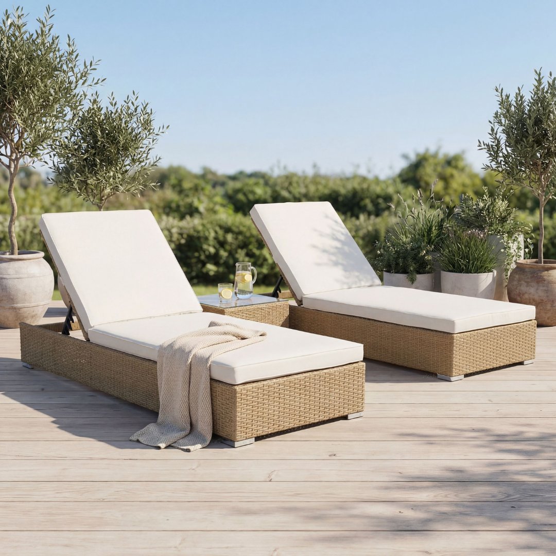 Solsängset med bord | Natur | 70×198×30–36 cm | Galvaniserad stålstomme | Astrid Solsängset med bord | Natur | 70×198×30–36 cm | Galvaniserad stålstomme | Astrid