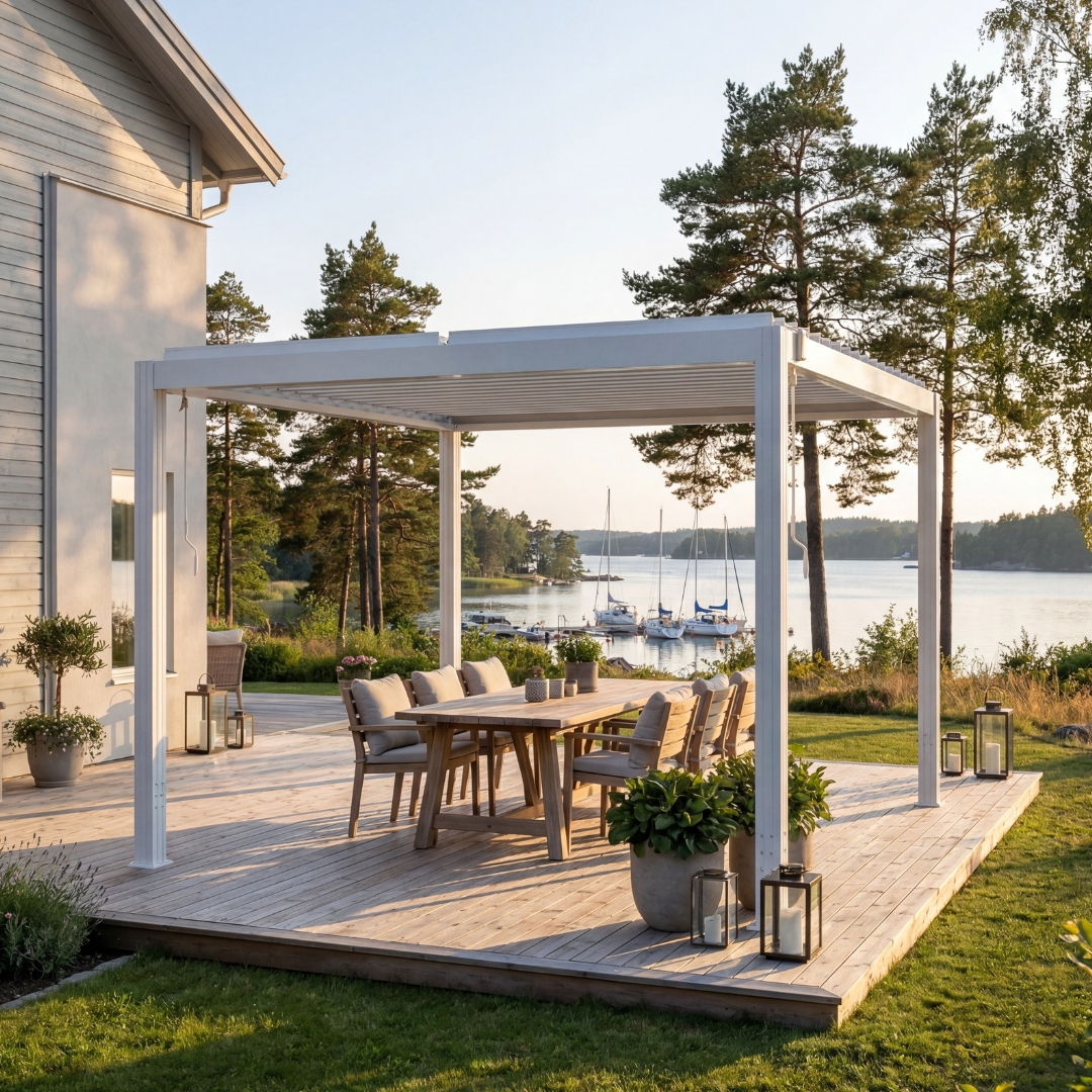 Pergola | Öppningsbart lamelltak | 300x220 cm | Vit Pergola | Öppningsbart lamelltak | 300x220 cm | Vit