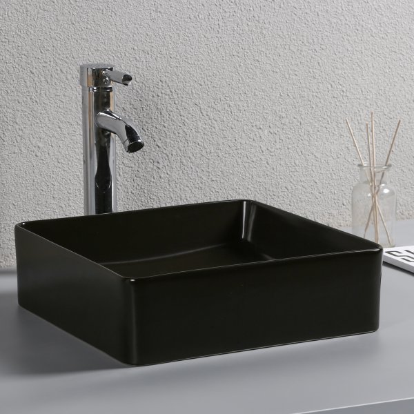 Fyrkantigt handfat 37cm | Ovanp�liggande | Mattsvart yta