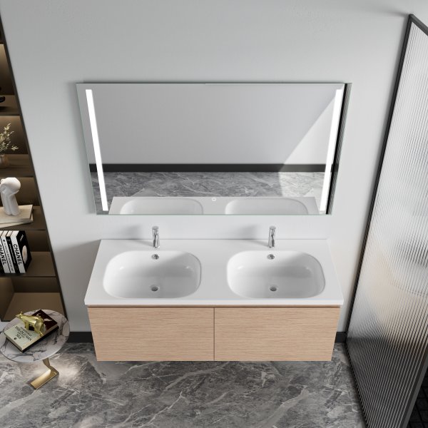 Siena Badrumskommod 120 cm  Dubbla Tvttstll | LED-spegel | Vgghngd | Mjukstngning