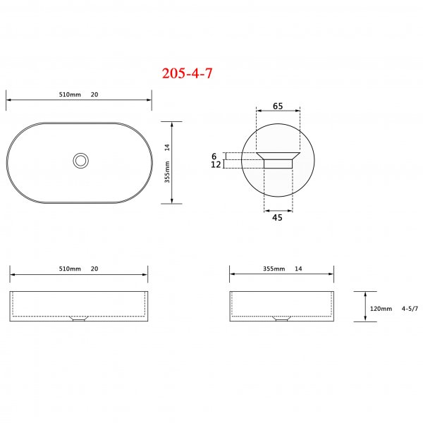 Ovalt handfat / tvättställ för bänk Ovalt handfat / tvättställ för bänk