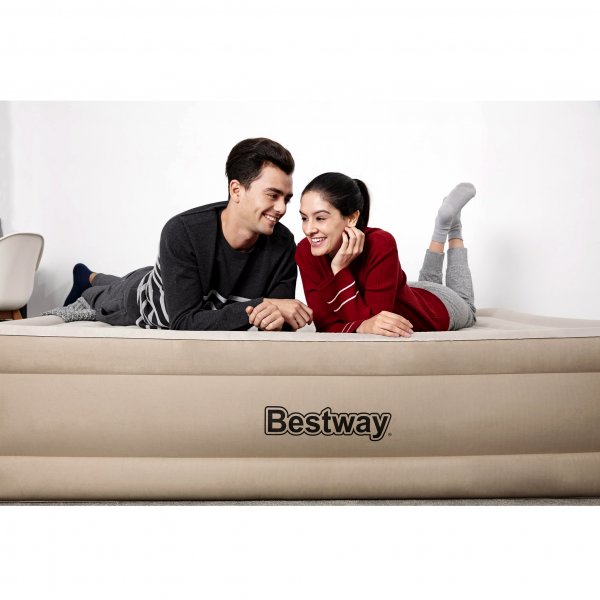 Tjock luftmadrass f�r 2 personer med inbyggd pump - Bestway Fortech Airbed Queen
