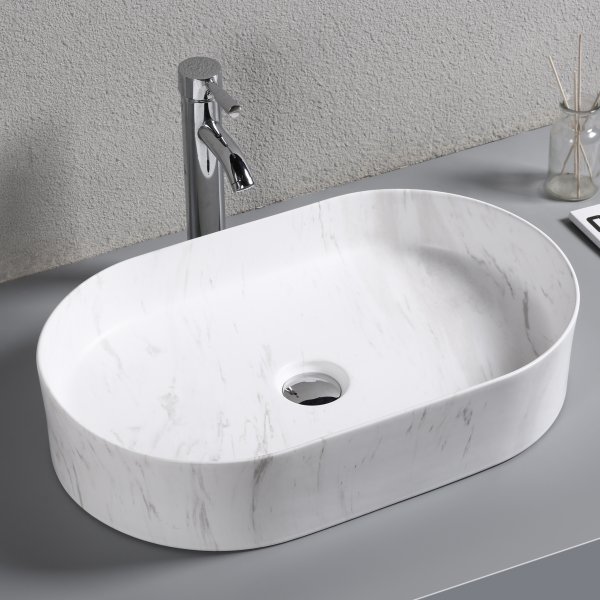 Ovalt handfat 61x38cm | Marmormnstrat porslin | Lyxig design