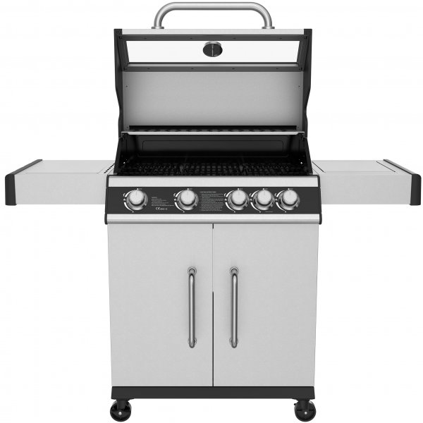 Rostfri gasolgrill med sidobrännare | Lock med glasfönster | Kansas Rostfri gasolgrill med sidobrännare | Lock med glasfönster | Kansas