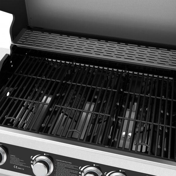 Rostfri gasolgrill med sidobrännare | Lock med glasfönster | Kansas Rostfri gasolgrill med sidobrännare | Lock med glasfönster | Kansas