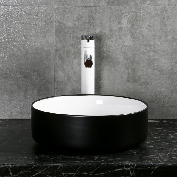 Runt handfat 36cm | Trendig svartvit design | Keramik/porslin