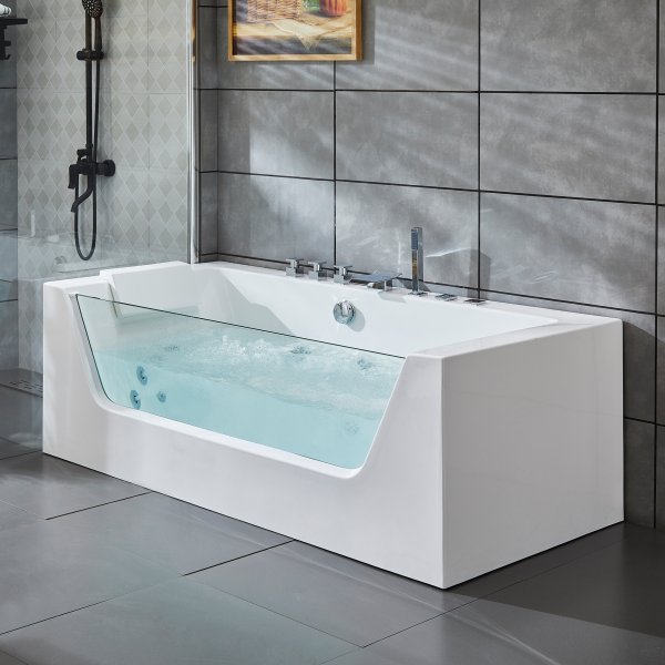 Bubbelbadkar med glasfront 170x80cm | Ergonomisk nackkudde | BK-019 Bubbelbadkar med glasfront 170x80cm | Ergonomisk nackkudde | BK-019