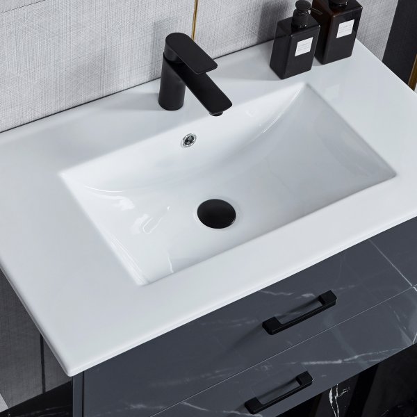 Kommod 80cm | Rund LED-spegel med dimmer | Svart blandare Kommod 80cm | Rund LED-spegel med dimmer | Svart blandare