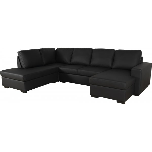 U-soffa | Divan, �ppet avslut & kallskum | Solna Gr�/Svart PU