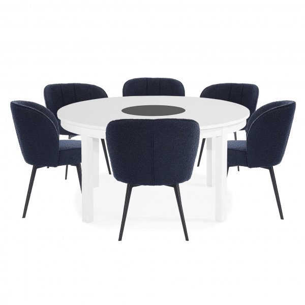 Vitt runt matbord med 6 tygstolar | Ekeby Vitt runt matbord med 6 tygstolar | Ekeby