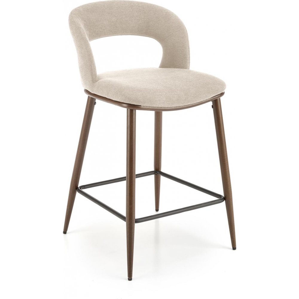 Barstol | Beige tyg, valnötslook & vadderad sits | Pelican
