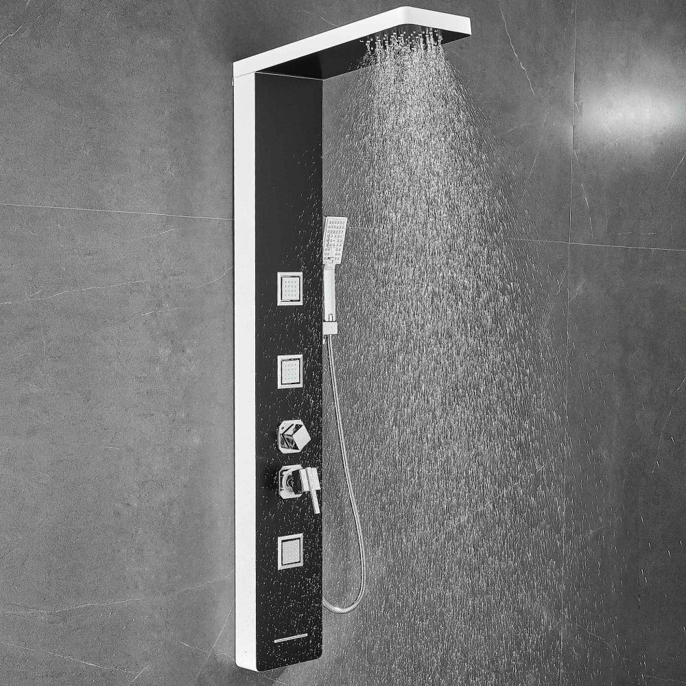 Duschpanel i svartvitt rostfritt stål | Stella | Komplett paneldusch i elegant design