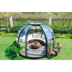 Runt växthus 13,2 m² | Exklusivt Uterum | Svart aluminium & kristallklara polykarbonatpaneler Runt växthus 13,2 m² | Exklusivt Uterum | Svart aluminium & kristallklara polykarbonatpaneler