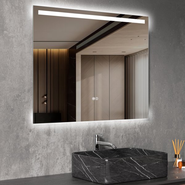 Badrumsspegel med LED-belysning & anti-fog-funktion Badrumsspegel med LED-belysning & anti-fog-funktion