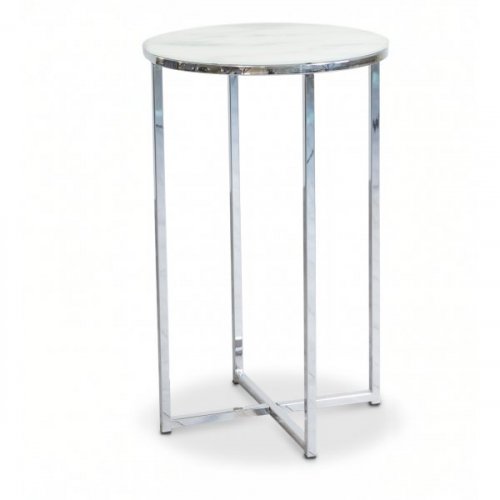 Palasso sidobord | Art Deco-inspirerat med frostad glasskiva & kromat underrede
