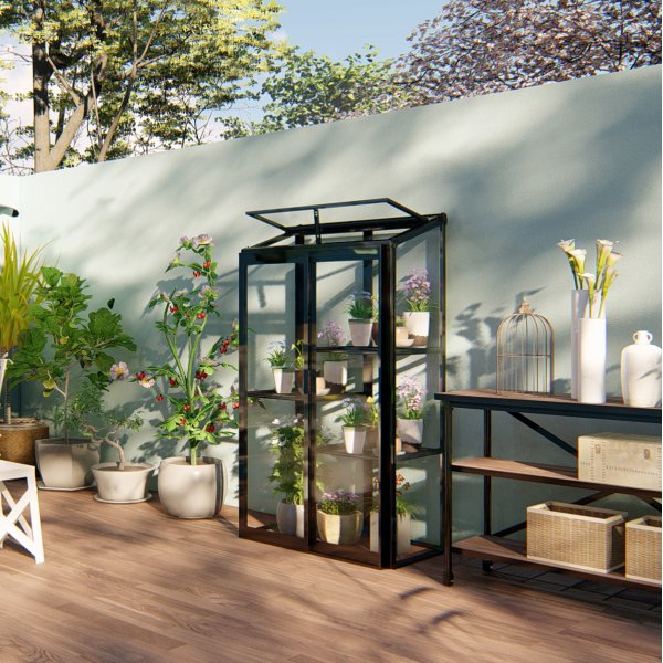 Högt miniväxthus | 4mm säkerhetsglas | Svart Högt miniväxthus | 4mm säkerhetsglas | Svart