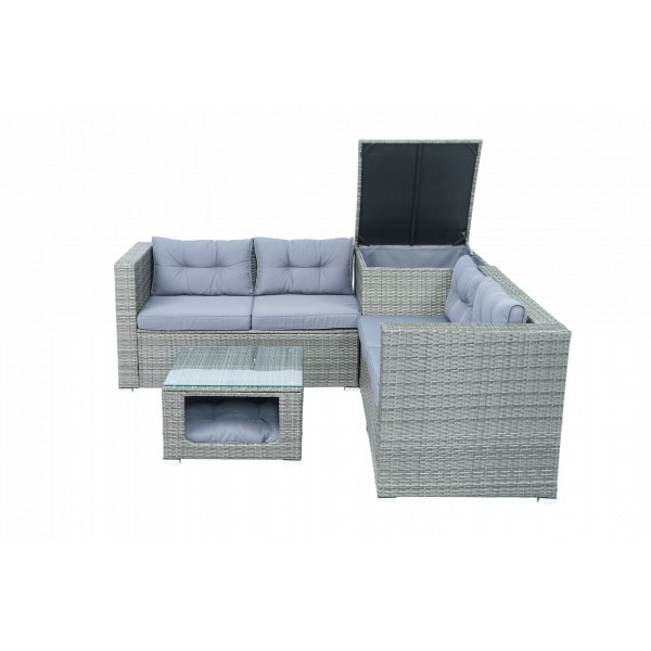 Soffgrupp med dynf�rvaring � H�rnsoffa & bord i gr�tt | Lilla Djursvik