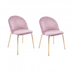 Matstolar i ljusrosa sammet med diamantm�nster och m�ssingsben, 2-pack | Plaza Velvet
