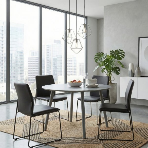 Rosvik Matbord �120 cm | Gr�lackerat runt bord i massivt tr�/MDF