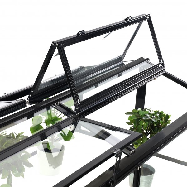 Miniv�xthus 4 �ppningsbara luckor | 4mm s�kerhetsglas | Svart