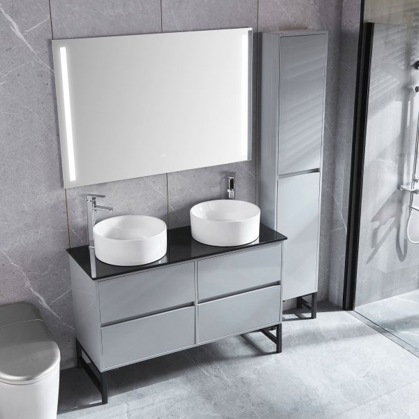 Badrumspaket | Kommod 117cm | Dubbla handfat | Spegel & h�gsk�p