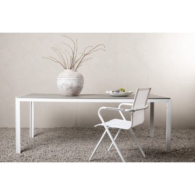Matbord 205x90 cm | Rektangulärt | Grå polywood & vit aluminium