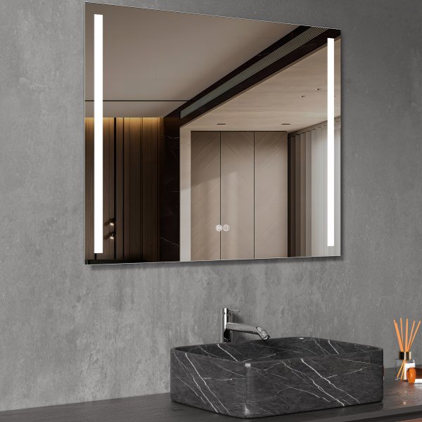 Badrumsspegel | LED-lyse sidor | Dimmer & touch-styrning | Rektangulär Badrumsspegel | LED-lyse sidor | Dimmer & touch-styrning | Rektangulär