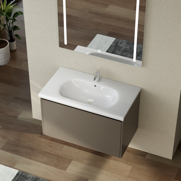 Badrumspaket 60 cm  Kommod & keramiskt tvttstll med LED-spegel | Mjukstngning | Modern design