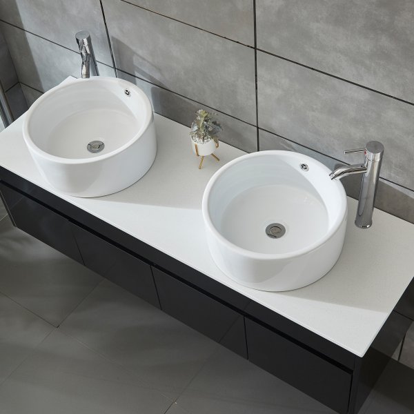 Badrumspaket 150cm | Kommod med dubbelhandfat & spegel | Svart