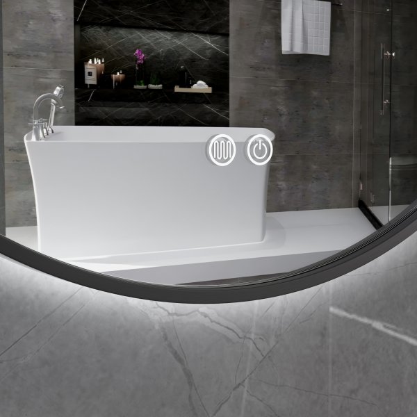 Rund badrumsspegel 80 cm | Svart ram | LED-belysning | Anti-fog & touch-styrning