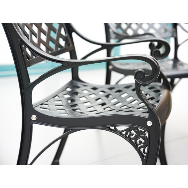 Rund matgrupp i aluminium f�r utomhusbruk | �130 cm | 6 stolar | Svart