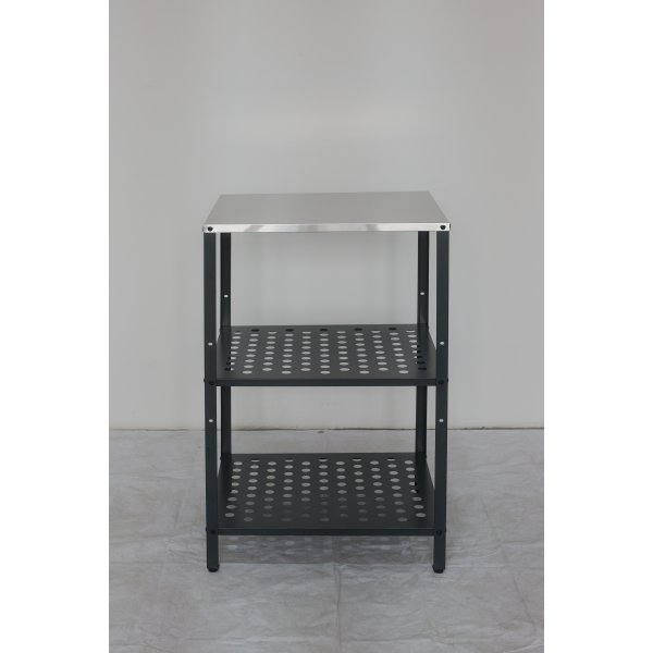 V�xthusbord i galvaniserat st�l | 3 hyllplan | Arbetsbord f�r v�xthus | Svart